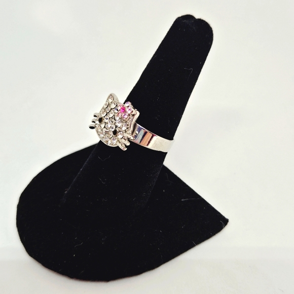 Hello Kitty - Silver Tone Adjustable Rhinestone Ring - Picture 3 of 12
